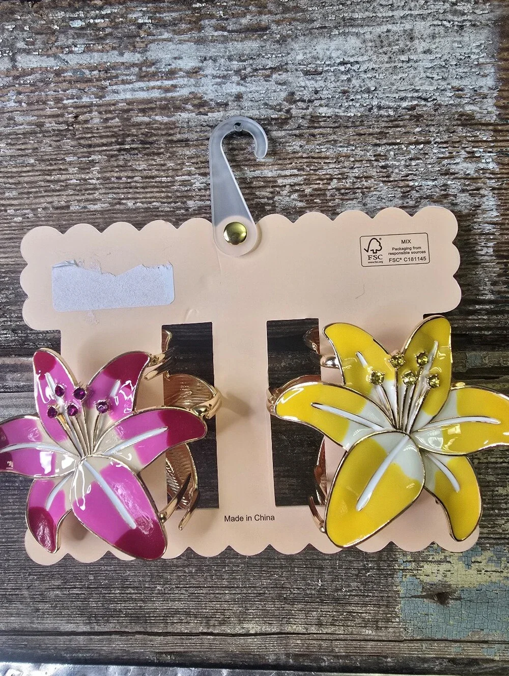 Sunday State Metal Lily Flower Hair Clips Pink Yellow Set of 2,  NWT